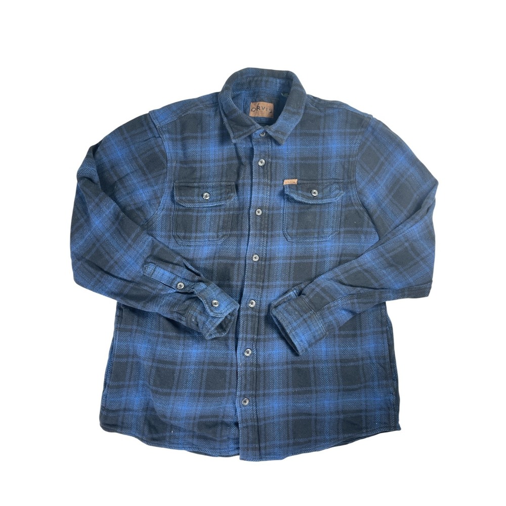 Orvis Classic Collection Men's Large Blue Plaid Flannel Shirt Jacket Shacket